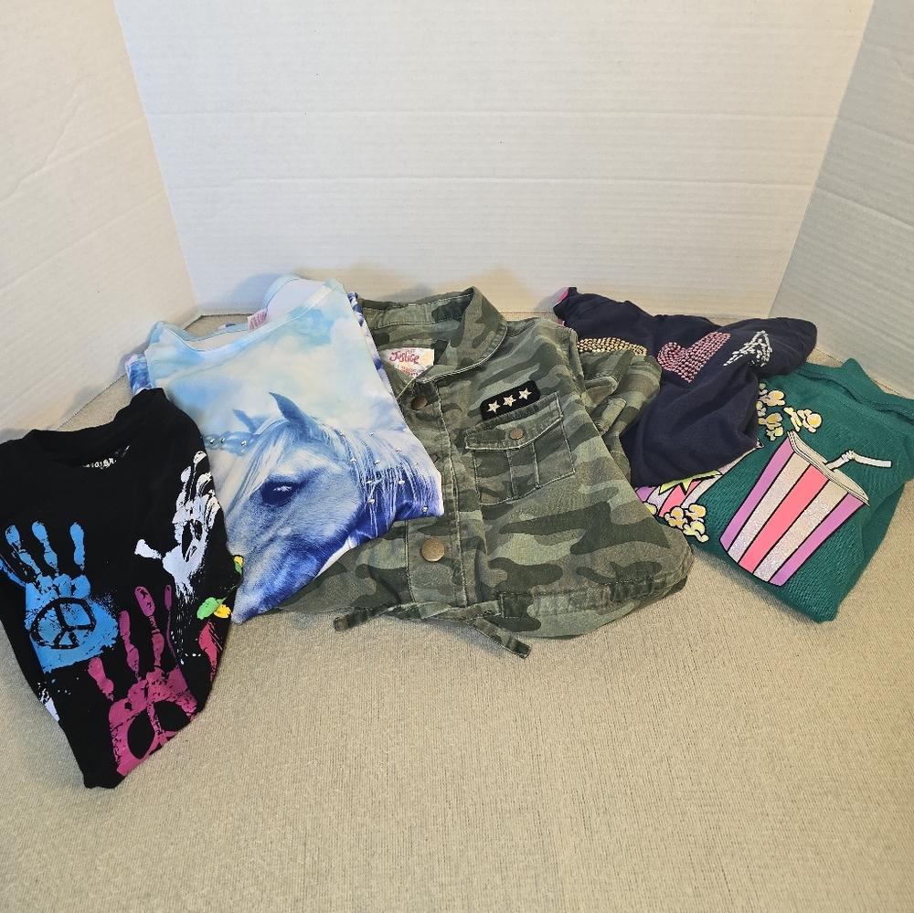 Justice Girl's Graphic T-Shirts and Camo Jacket Set size 12/14